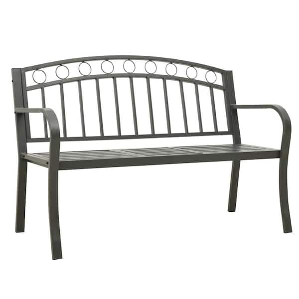 49.2 in. 2-Person Gray Powder-Coated Steel Metal Outdoor Bench with Built-in Centre Table