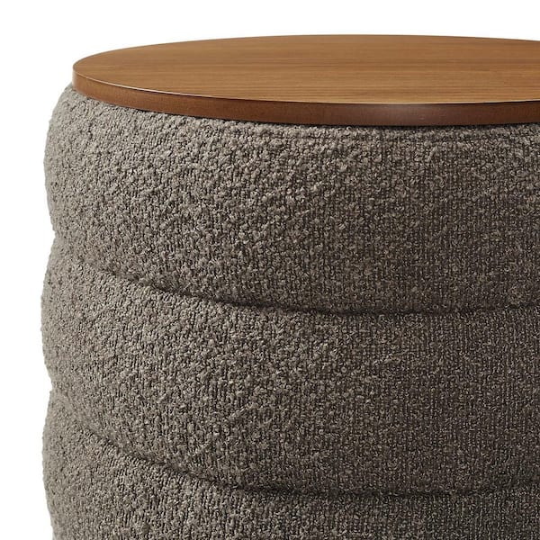 MODWAY Mezzo Round Boucle Fabric Storage Ottoman in Pebble EEI 