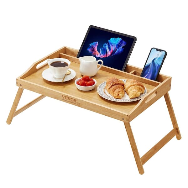 VEVOR Bed Tray Table 22 in. W x 10 in. H x 14 in. D Bamboo Breakfast Tray with Foldable Legs Portable Food Snack Platter