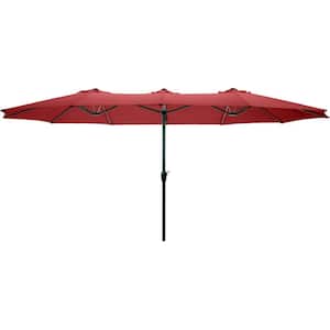 15 ft. Double Sided Market Umbrella with Hand Crank in Red