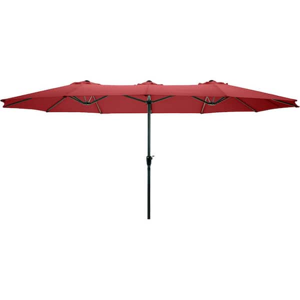 Pure Garden 15 ft. Double Sided Market Umbrella with Hand Crank in Red