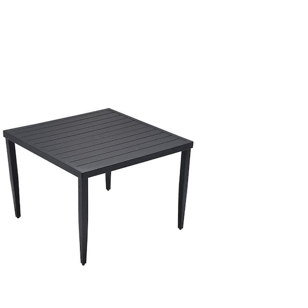 40" Black Square Metal Outdoor Coffee Table with Umbrella Hole, Tapered Feet