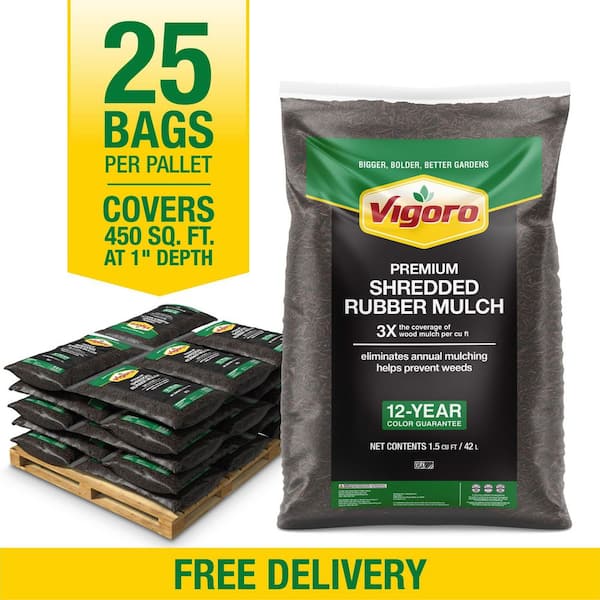 Vigoro 37.5 cu ft Brown Shredded Rubber Mulch (25 Bags) RM15BN25