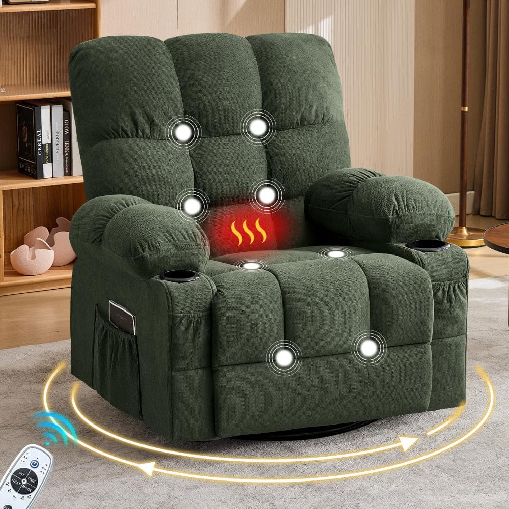Green Upholstered Fabric Rocker Recliner Chair with Heat, Cup Holders, USB Port and Extended Footrest price history on PriceWatchPro