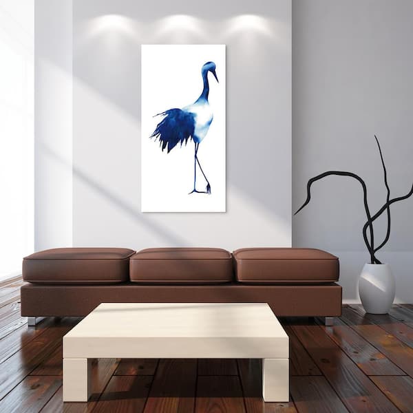 48 in. x 24 in. "Ink Drop Crane 1" Frameless Free Floating Tempered Glass Panel Graphic Art