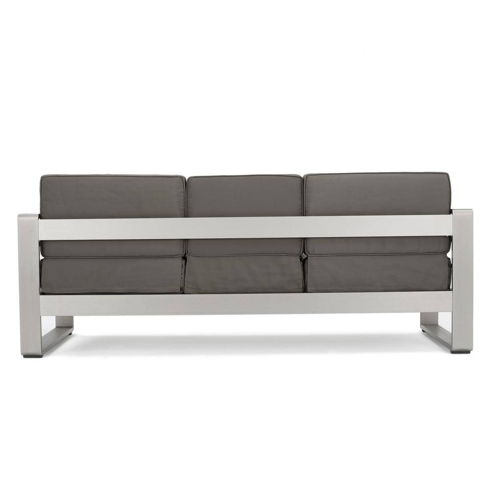 Silver Aluminum Three-Seater Outdoor Sofa with Gray Cushions
