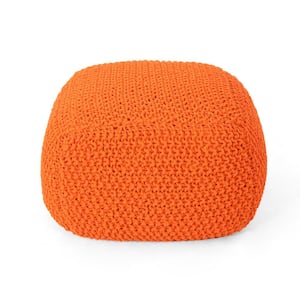 Hollis Square Orange Knitted Cotton Pouf