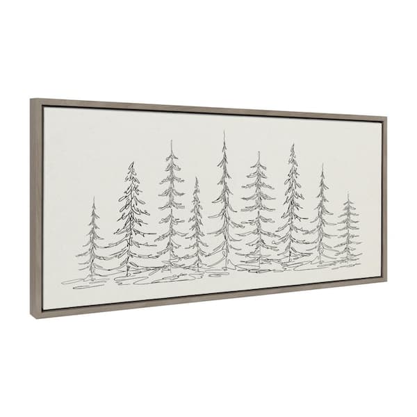 Kate and Laurel Sylvie Evergreen Trees Sketch Framed Canvas by the Creative Bunch Studio (Set of 1) Nature Art Print 18 in. x 40 in.