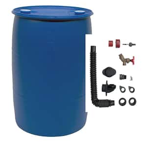 55 Gal. Blue Plastic Drum DIY Rain Barrel Bundle with Diverter System
