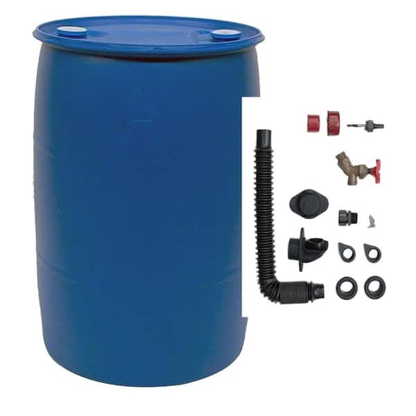 EarthMinded 55 Gal. Blue Plastic Drum DIY Rain Barrel Bundle with Diverter System