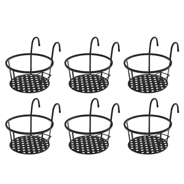 Iron Hanging Plant Holder Over The Rail Metal Fence Planters,Hanging Bucket Flower Pot Holder,Pack of 6 (Black)