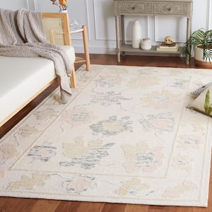 Abstract Ivory/Beige 4 ft. x 6 ft. Border Distressed Floral Area Rug