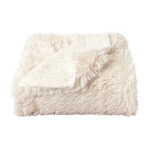 Oversized Long Pile Chiffon White Faux Fur Hypoallergenic Throw Blanket
