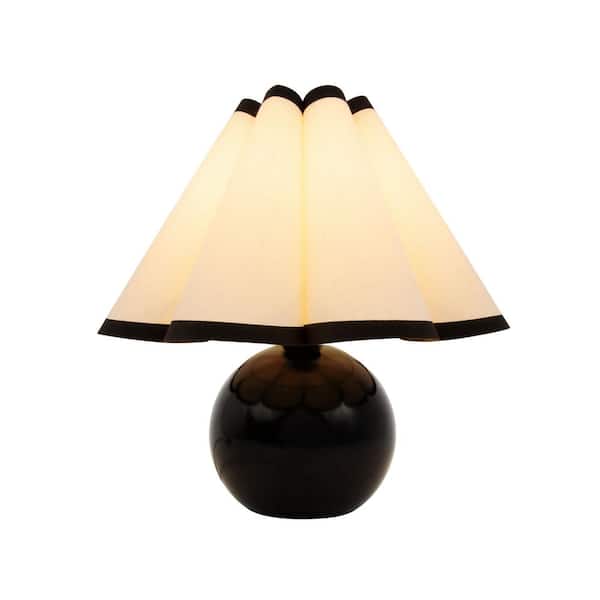 Brightech Blair 10.08 in. Polished Black Midcentury LED Globe Bedside Desk Table Lamp with White Cotton Empire Shade