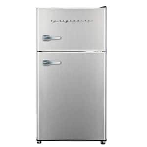 3.2 cu. ft. Retro 2-Door Mini Refrigerator in Platinum Design with Top Freezer