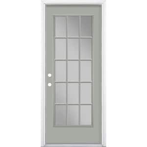 32 in. x 80 in. Silver Clouds 15 Lite Right-Hand Clear Glass Painted Steel Prehung Front Door Brickmold/Vinyl Frame