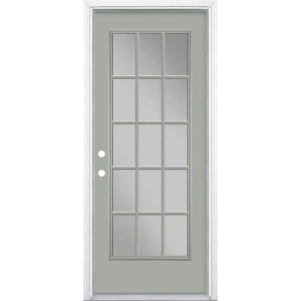 Masonite 32 in. x 80 in. Silver Clouds 15 Lite Right-Hand Clear Glass Painted Steel Prehung Front Door Brickmold/Vinyl Frame
