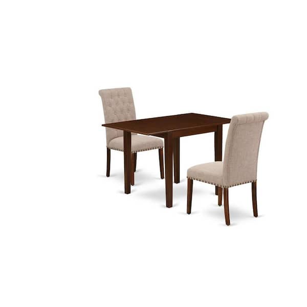 East West Furniture 3-Piece Mahogany Finish Solid Wood Top Dining Table Set