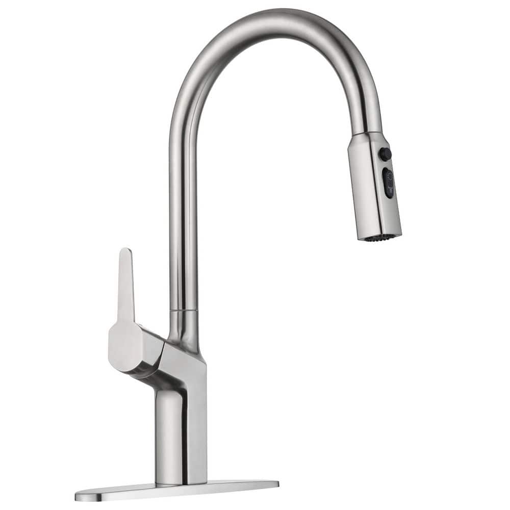 Modern 3-Mode 17 in. Single-Handle Pull-Down Sprayer Kitchen Faucet with Lead-free in Stainless Steel Brushed Nickel price history on PriceWatchPro