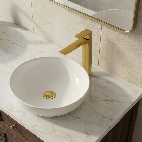 11.5 in. H Single Handle Solid Brass Vessel Sink Faucet with Pop-Up Drain, PVD Luster Finish in Brushed Gold