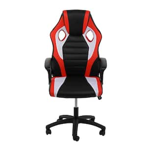 Leather Reclining Ergonomic Gaming Chair in Black and Red with Arm and Adjustable Back