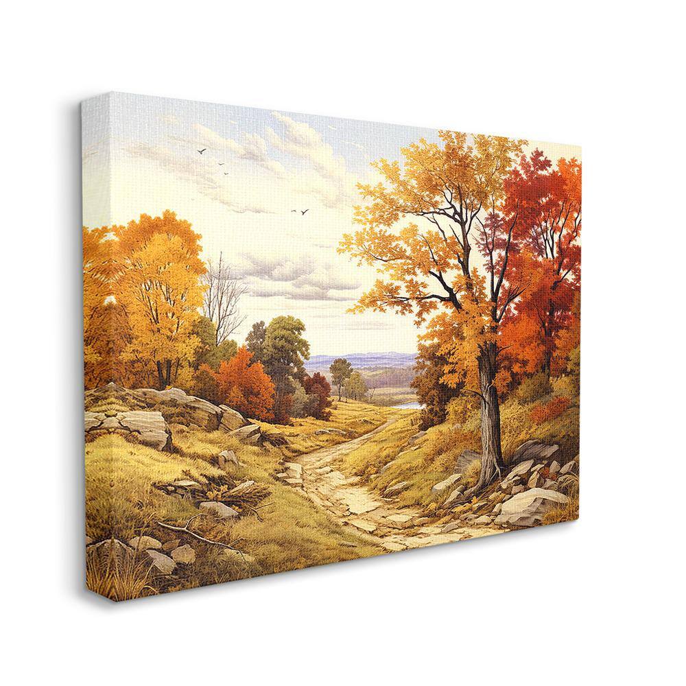 Classic Fall Foliage Path Landscape Canvas Art in Warm Autumn Colors
