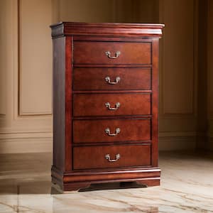 Cherry Brown and Bronze 5-Drawers 31.5 in. Dresser Without Mirror