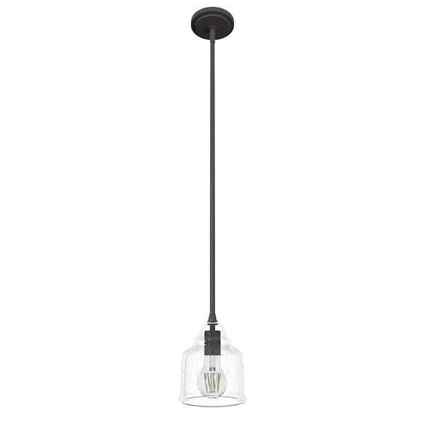 Dunshire 1-Light Noble Bronze Island Mini-Pendant Light with Clear Seeded Bell Glass Shade