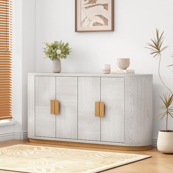 Ahab Modern White Gray Wood 58.3 in. Sideboard Buffet Accent Storage Cabinet with Doors, Adjustable Shelves, Metal Base