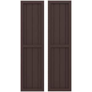 14 in. W x 52 in. H Americraft 4 Board Exterior Real Wood Two Equal Panel Framed Board and Batten Shutters Raisin Brown