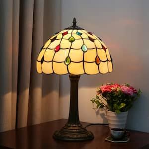 19 in. Tiffany Style Multicolored Table Lamp with Colored Gemstone Stained Glass Lamp Shade