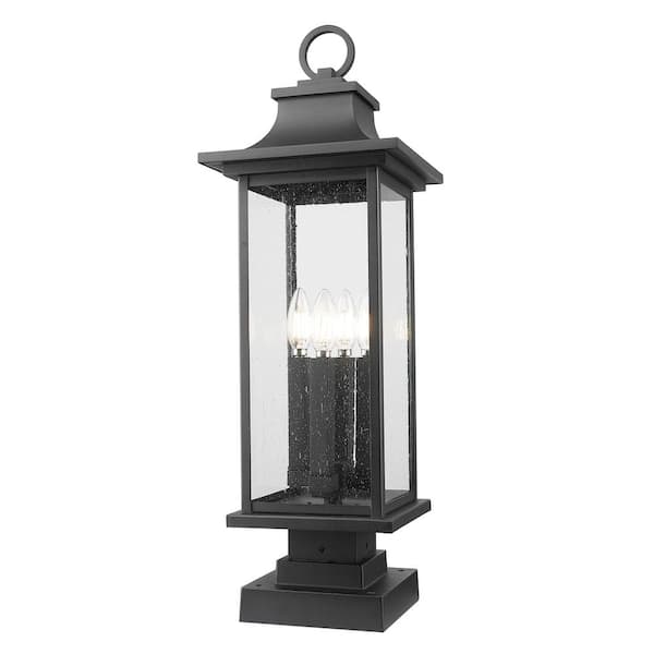 Tiberius 27 in. 4 Light Black Aluminum Hardwired Outdoor Weather Resistant Pier Mount Light with No Bulbs Included