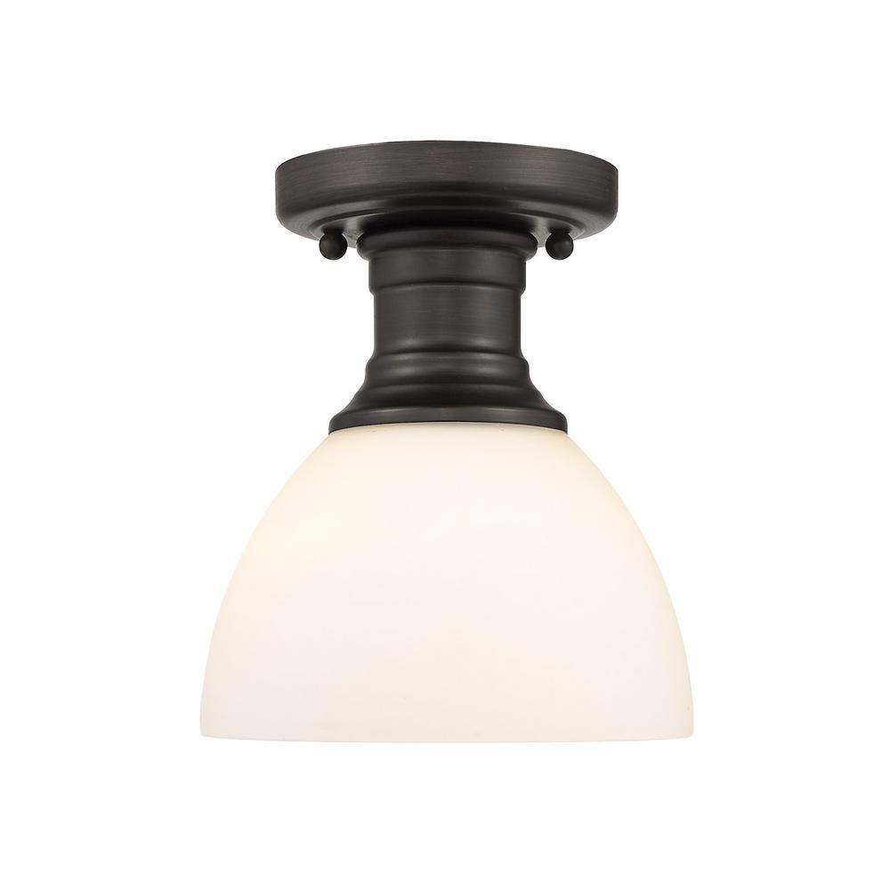 Hines 7" Transitional Semi-Flush Ceiling Light in Rubbed Bronze with Opal Glass