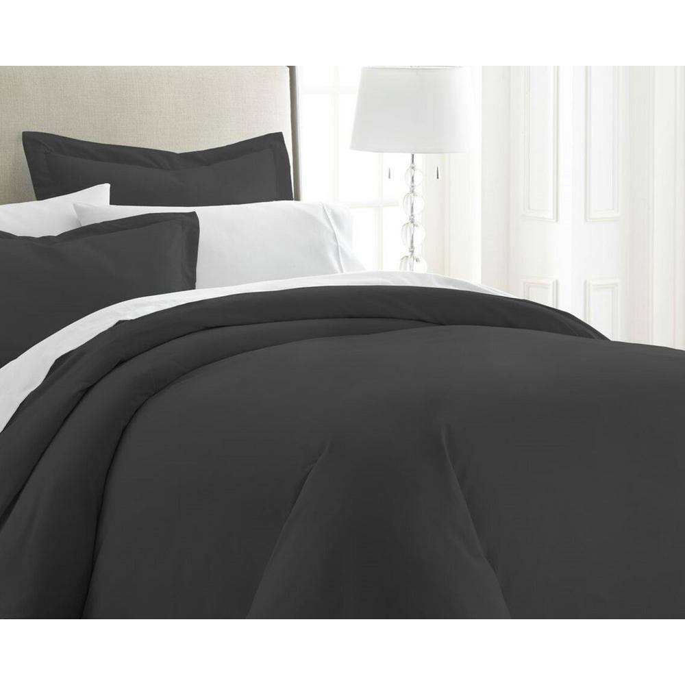 Black Twin Soft Brushed Microfiber Duvet Cover Set