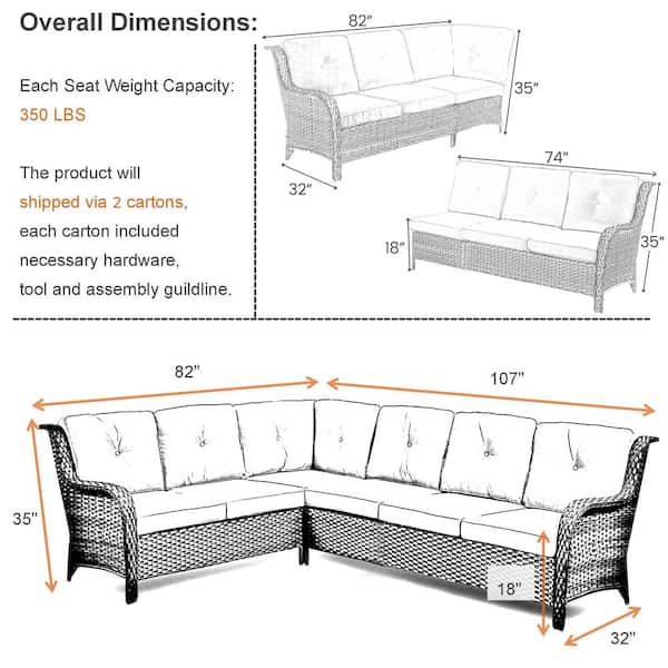 3-Piece Brown Wicker Outdoor Sectional Set with Olefin Beige Cushions and L-Shaped Sofa/Coffee Table