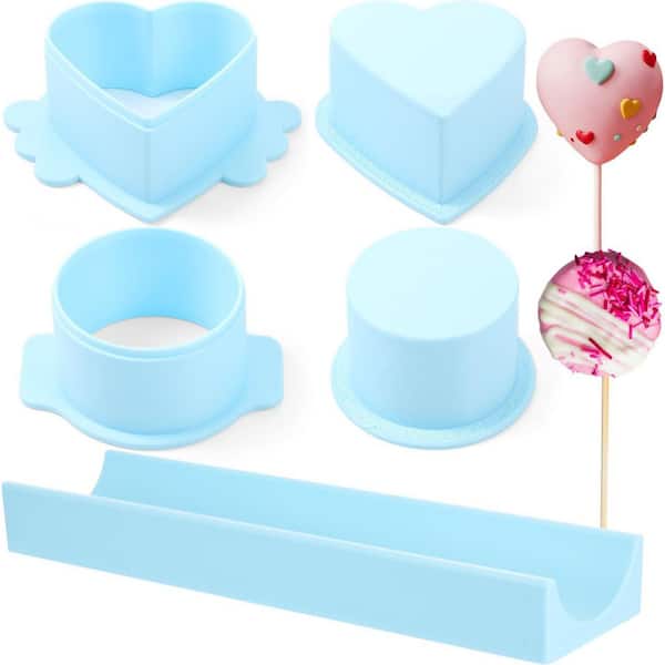 5-Pieces Plastic Cake Pop Mold and Heart Shape Baking Tool Set Easy Release Tray for Parties and Events