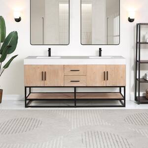 Bianco 72 in. W x 22 in. D x 34 in . H Double Sink Bath Vanity in Light Brown with White Composite Stone Top