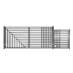 Kyiv Style 12 ft. x 6 ft. Black Steel Dual Swing Driveway Gate Kit with Pedestrian Gate