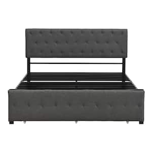 62.8 in. Width Gray Queen Size Platform Bed with Big Drawer, Metal Adult Bed Frame with Tufted Headboard and Footboard