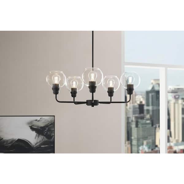 Hampton Bay Florabelle 5-Light Chandelier Matte Black Clear Globe Glass Shades