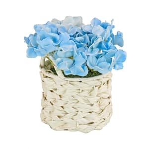 10 in. Artificial Floral Arrangements Hydrangea in Basket Color: Blue