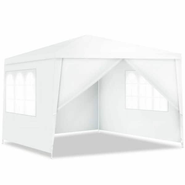 ANGELES HOME 10 ft. x 10 ft. White Outdoor Side Walls Canopy Tent with 4 Removable Sidewalls
