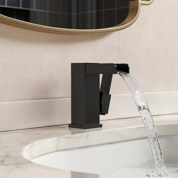 LED Mid Arc 8 in. Widespread Stainless Steel Single Handle Bathroom Faucet 1.8 GPM in Matte Black Drain Included