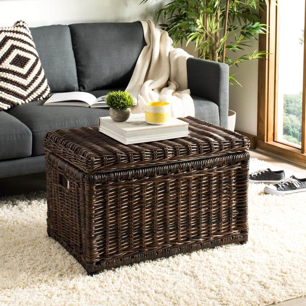 Elijah 30" Chestnut Brown Wicker Storage Trunk with Removable Lid
