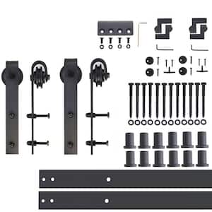 15 ft./180 in. Black Rustic Non-Bypass Sliding Barn Door Track and Hardware Kit for Double Doors