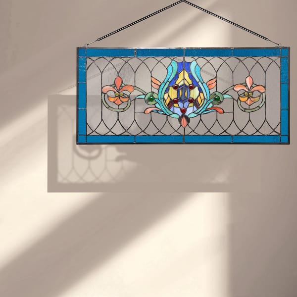 River of Goods Blue Fleur De Lis Stained Glass Pub Window Panel