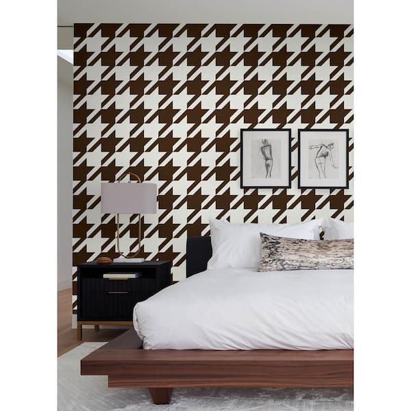 RuHoundstooth Brown Vinyl Peel and Stick Wallpaper