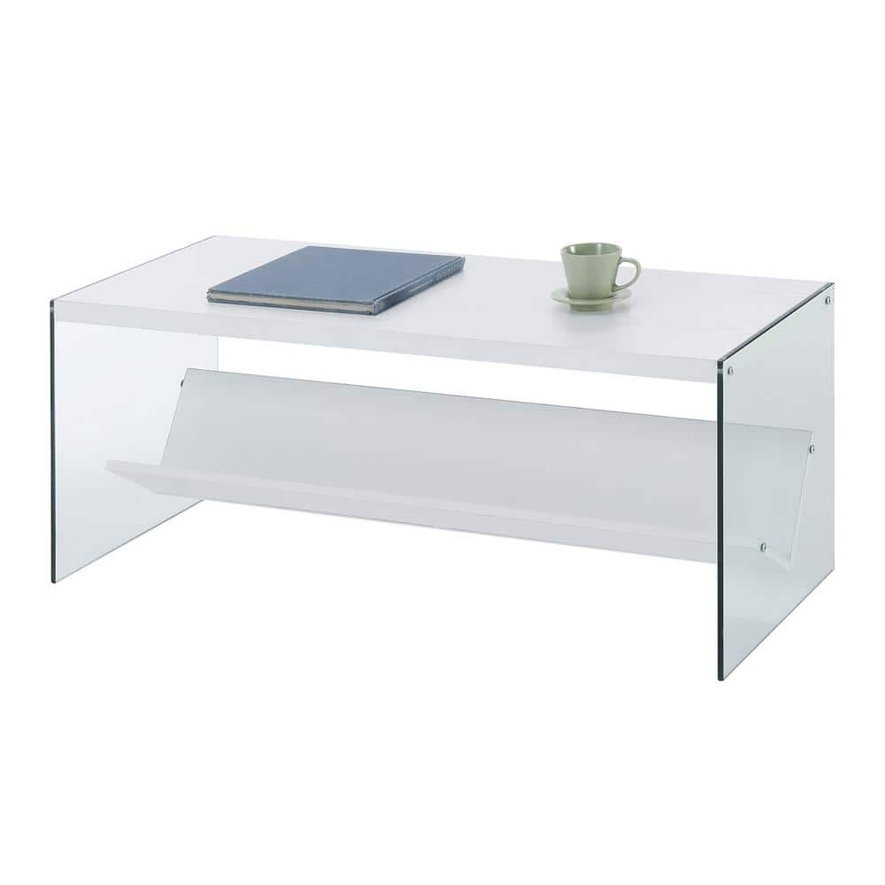 SoHo Rectangular White Wood Coffee Table with Glass Accents