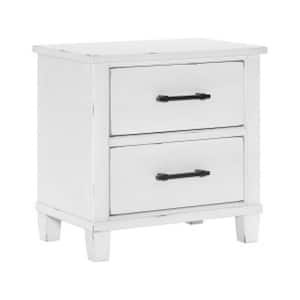 27 in. White and Black 2-Drawers Wooden Nightstand