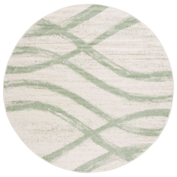 Adirondack Ivory/Sage 4 ft. x 4 ft. Waves Round Area Rug
